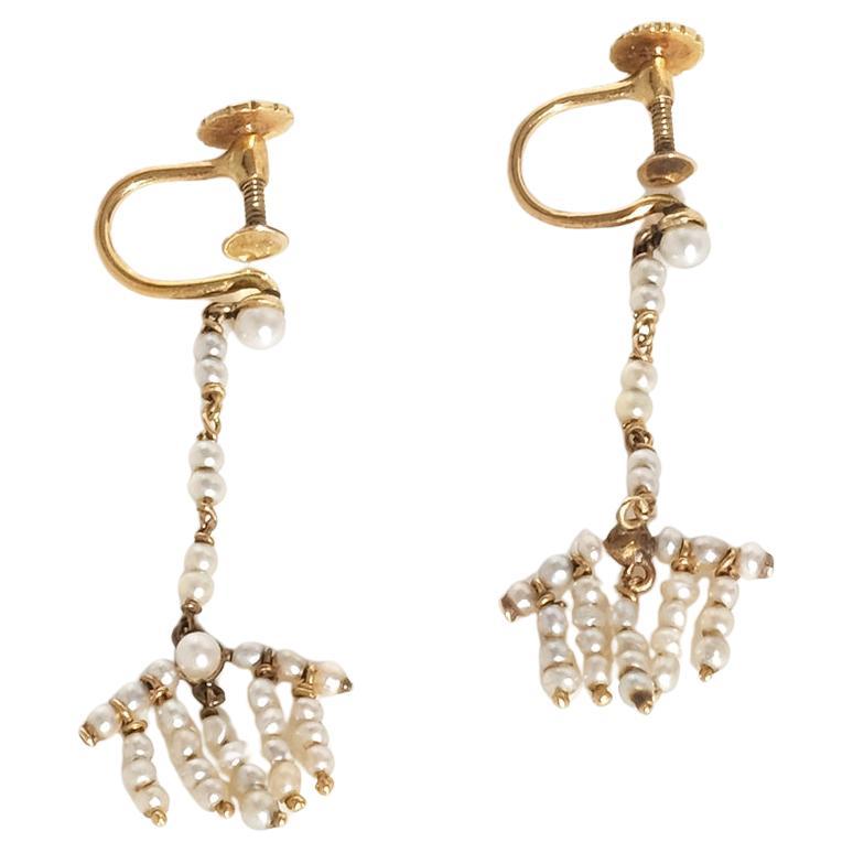 18K Gold and Seed Pearl Earrings Made 1922