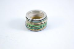 18K Gold and Silver Enamel Rings Stack Bridal Anniversary or Fashion Unisex Band