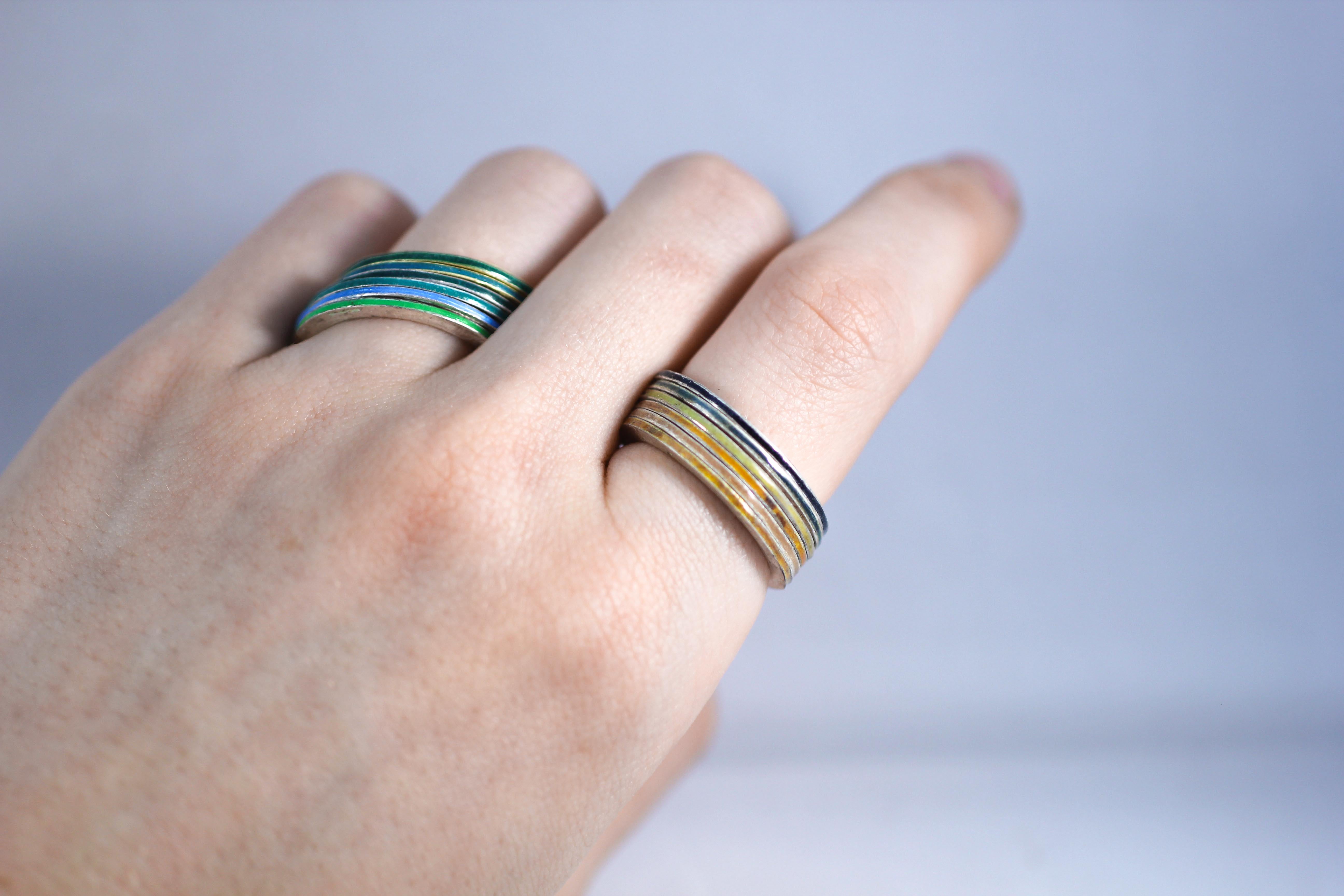 18K Gold and Fine Silver Enamel Rings Unisex Band 9