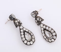 18 Karat Gold and Silver Georgian Era Diamond Pendant Earrings