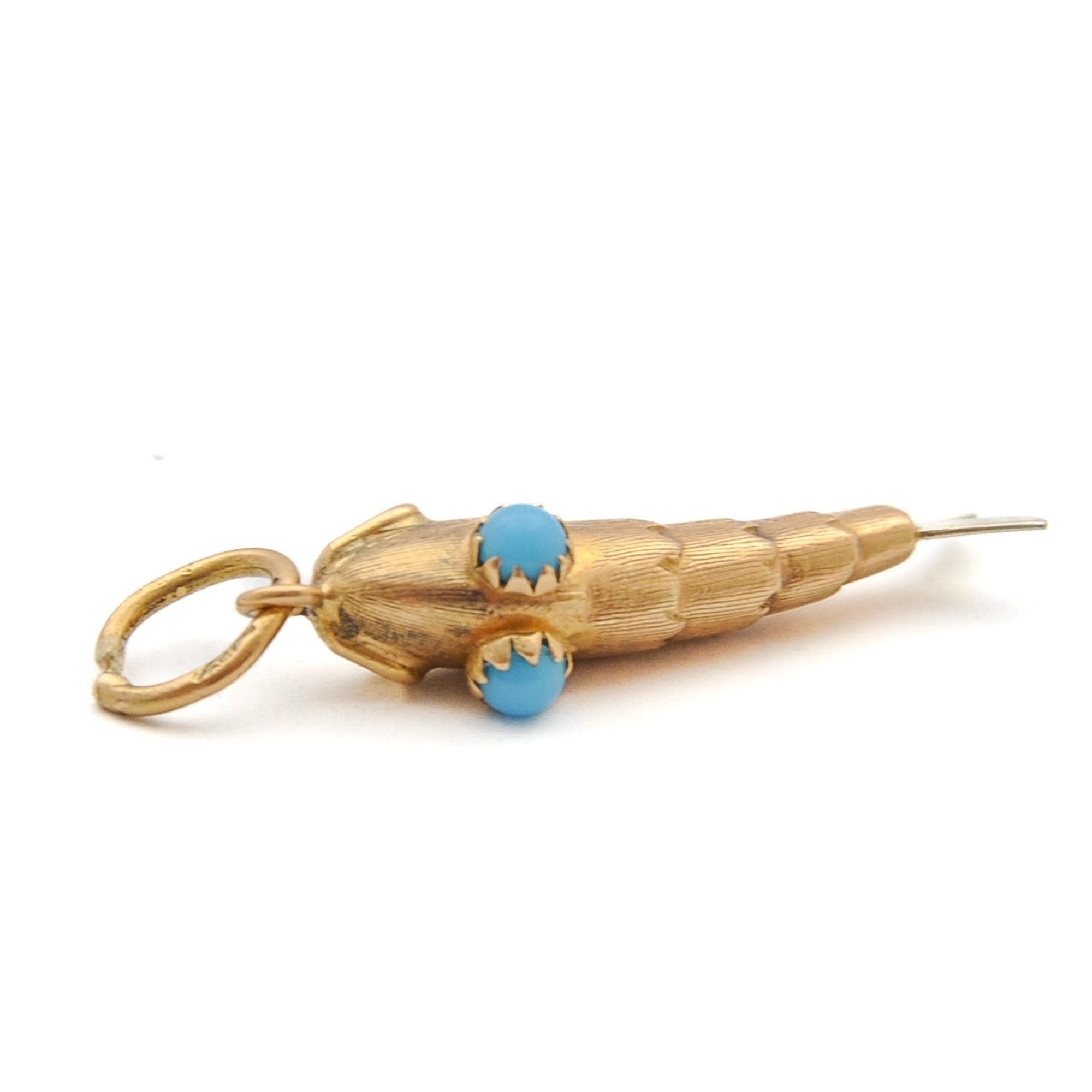 Women's Vintage 18K Gold and Silver Turquoise Fish Charm Pendant For Sale