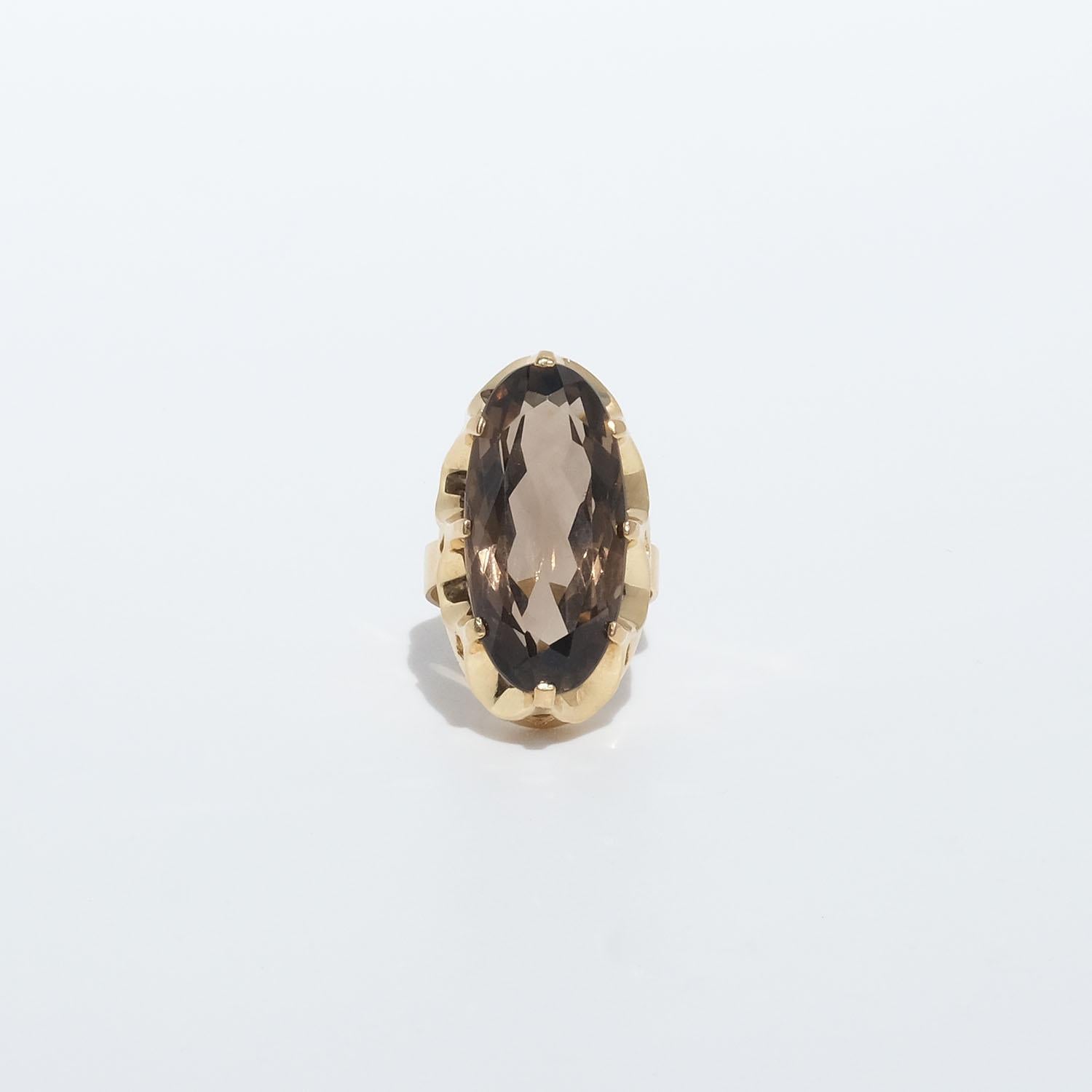 Oval Cut 18k Gold and Smoky Quartz Ring by Örneus Guldsmedja Made Year, 1960 For Sale