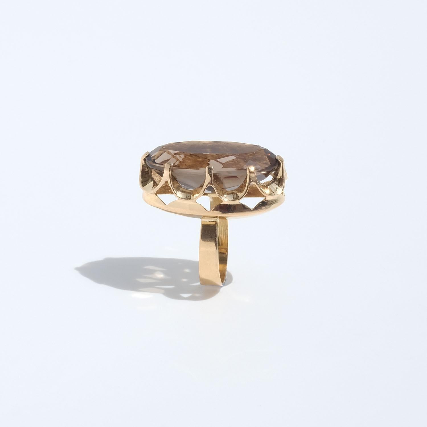 Women's 18k Gold and Smoky Quartz Ring by Örneus Guldsmedja Made Year, 1960 For Sale