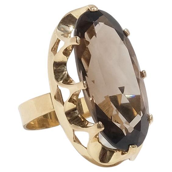 18k Gold and Smoky Quartz Ring by Örneus Guldsmedja Made Year, 1960 For Sale