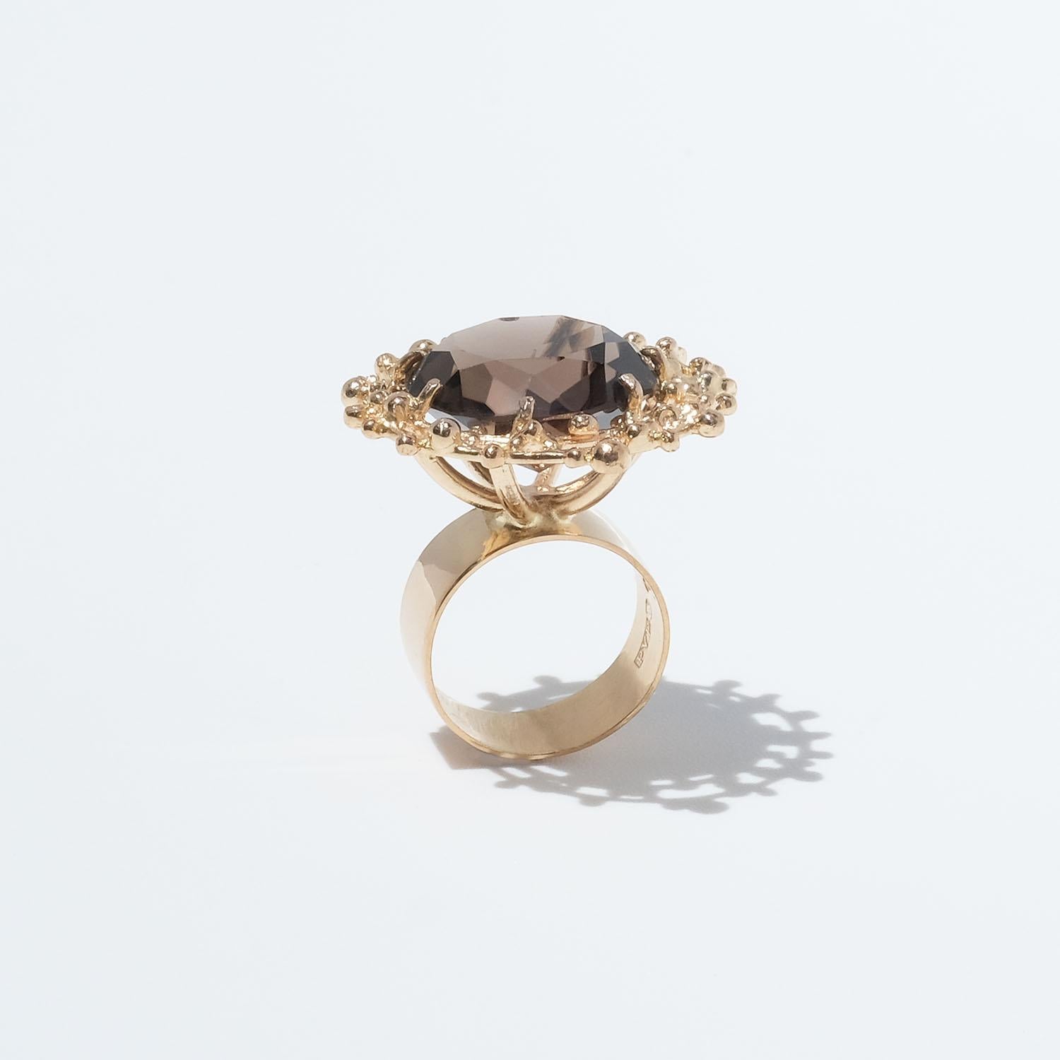 18k Gold and Smoky Quartz Ring by Swedish Master Peter Von Post, Made Year 1972 7