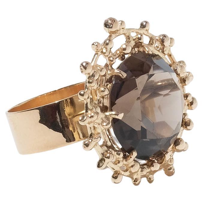 Brilliant Cut 18k Gold and Smoky Quartz Ring by Swedish Master Peter Von Post, Made Year 1972