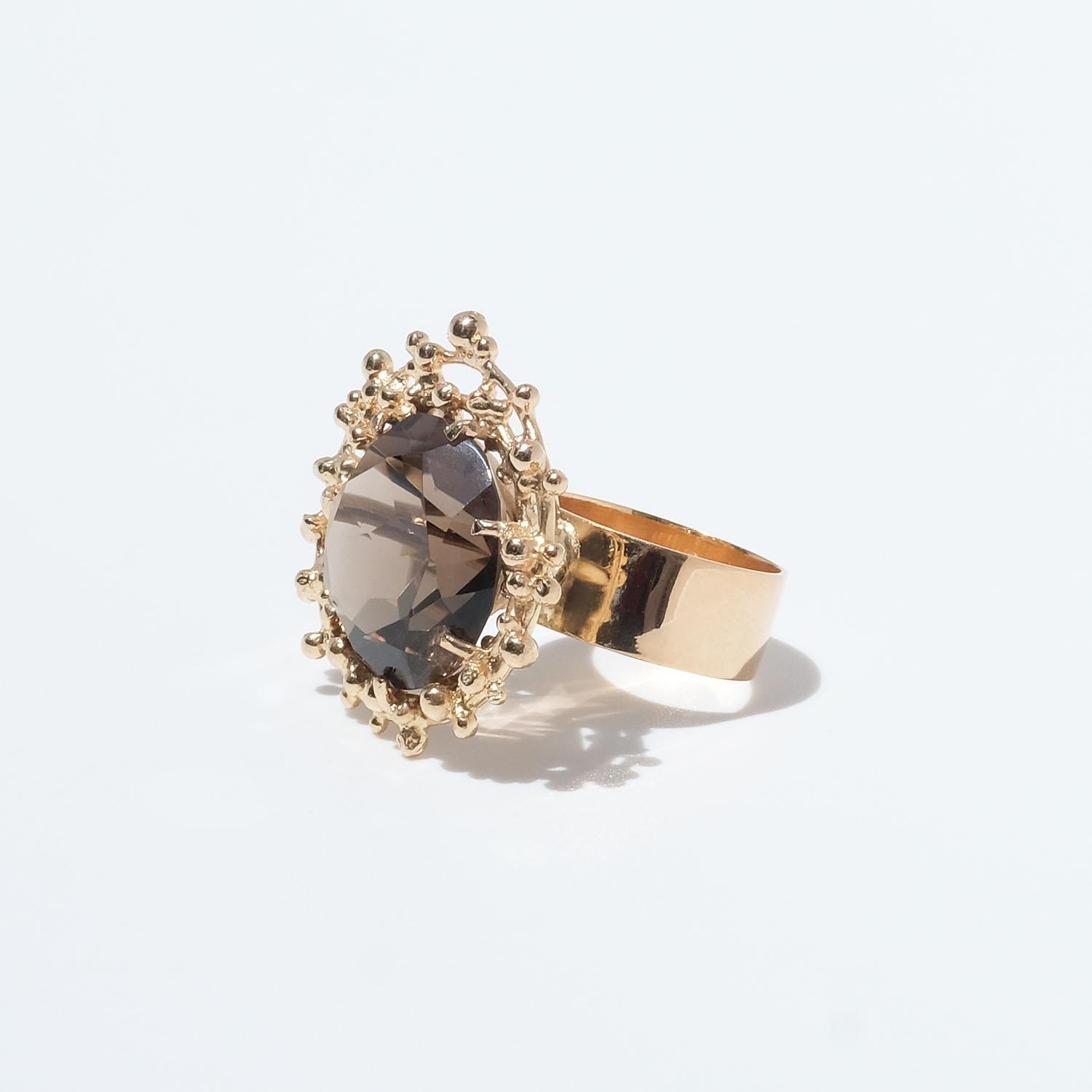 Women's or Men's 18k Gold and Smoky Quartz Ring by Swedish Master Peter Von Post, Made Year 1972