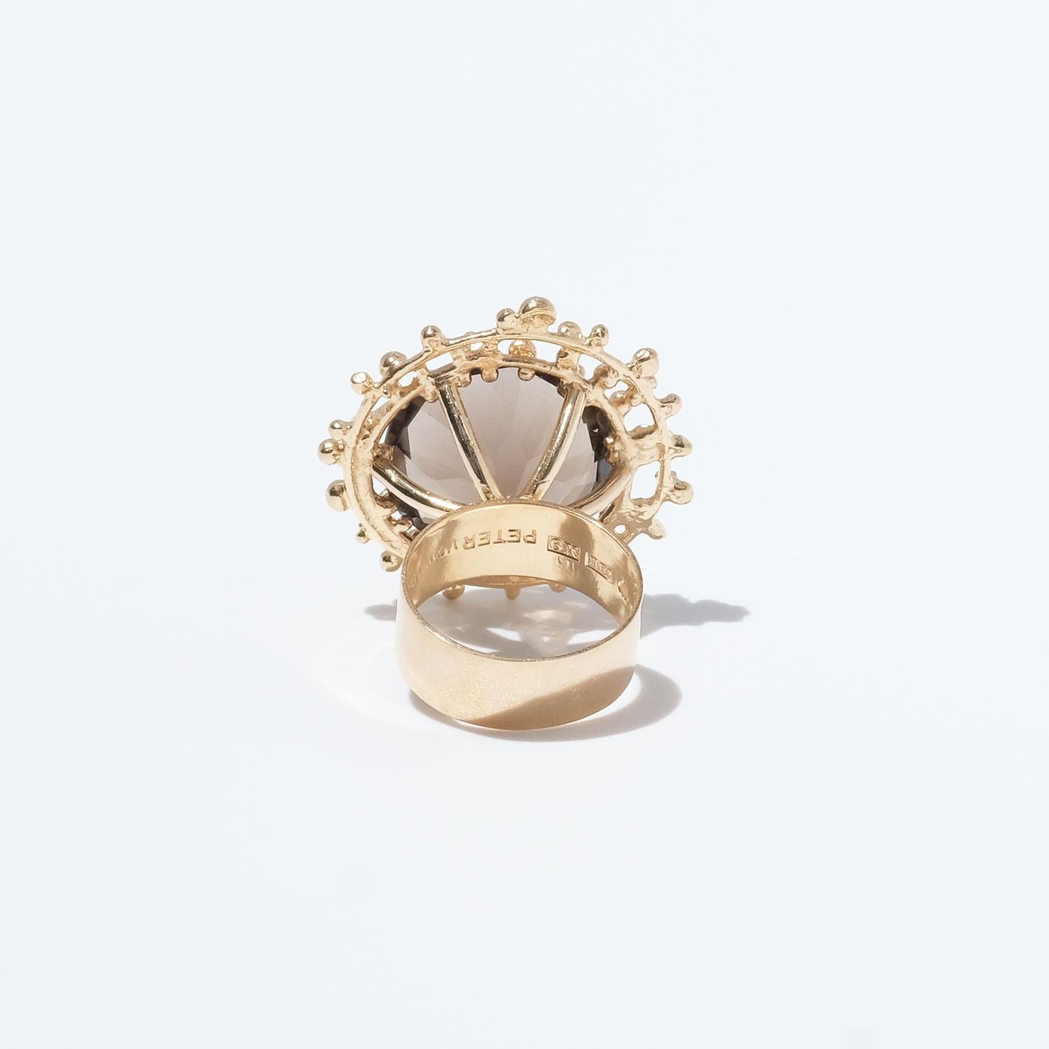 18k Gold and Smoky Quartz Ring by Swedish Master Peter Von Post, Made Year 1972 2