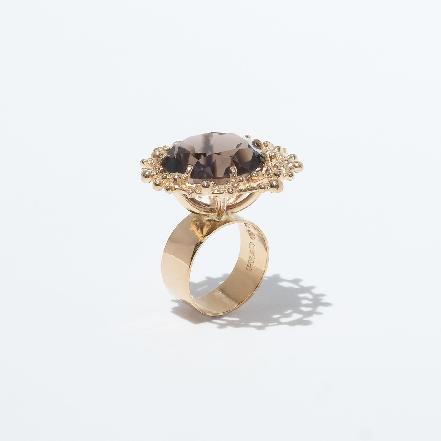 18k Gold and Smoky Quartz Ring by Swedish Master Peter Von Post, Made Year 1972 3