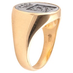 18k Gold and Steel Family Crest Ring
