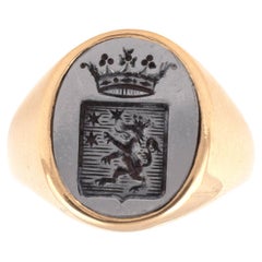 18k Gold and Steel Family Crest Ring 