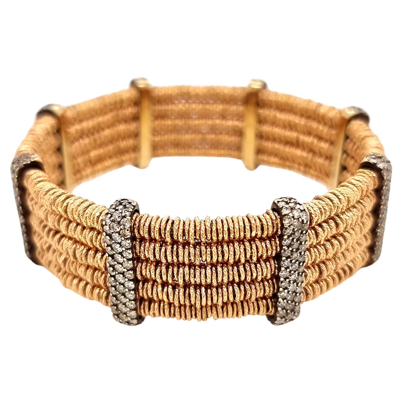 Bracelet souple en or 18k et acier avec diamants Brown par Roberto Demeglio