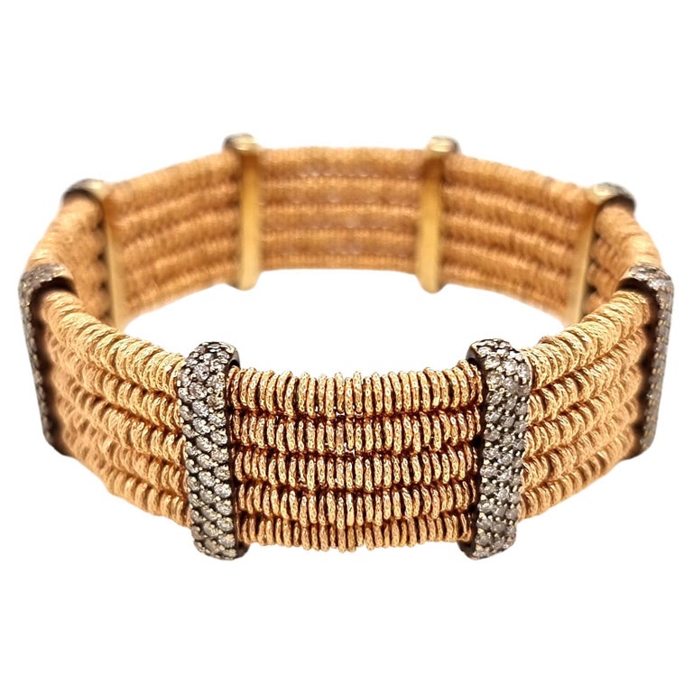 18k Gold and Steel Flexible Bracelet with Brown Diamonds by Roberto