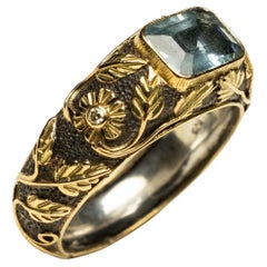 18K Gold and Sterling Aquamarine and Diamond Ring