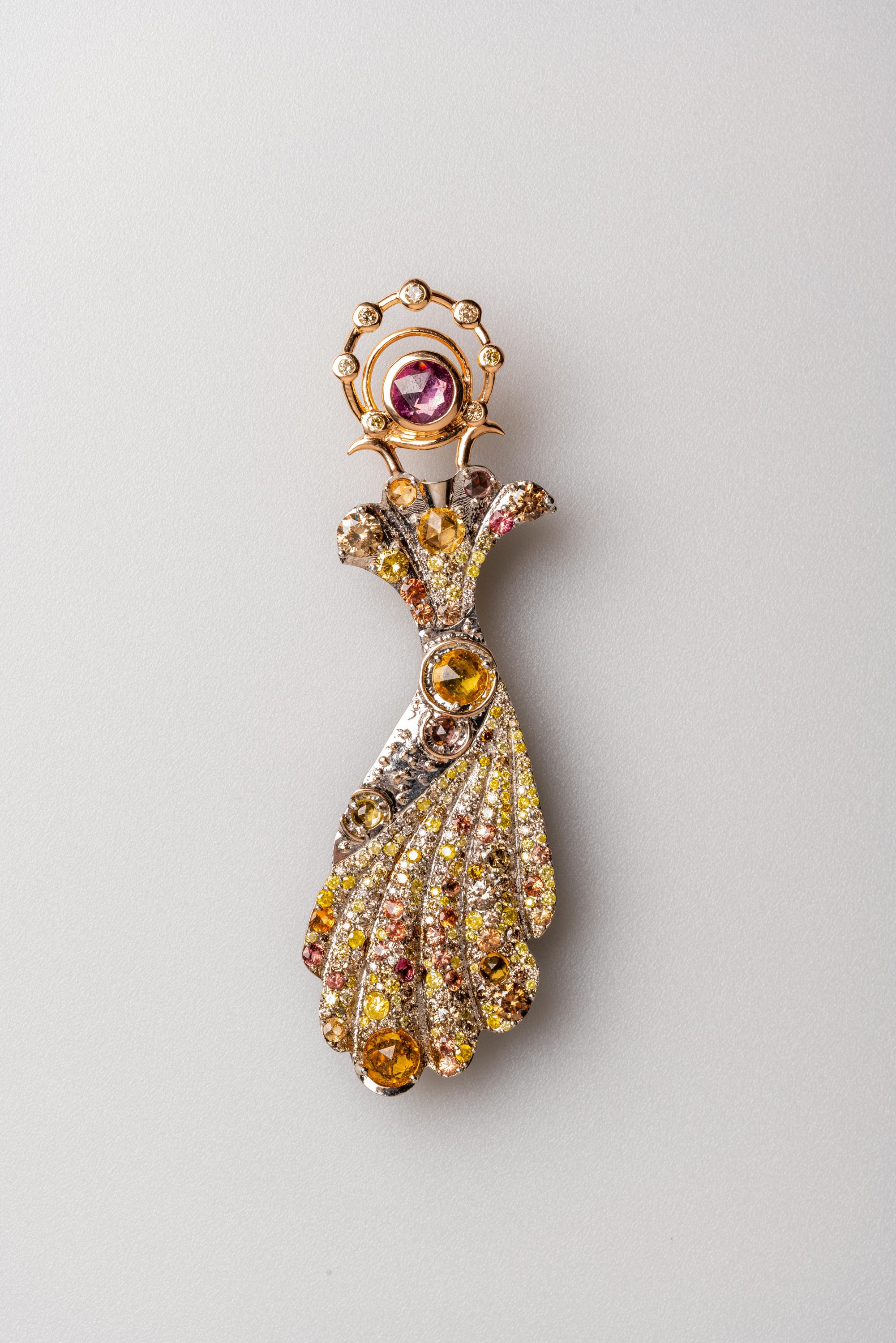 Rose Cut 18k Gold and Sterling Silver Angel Brooch and Earring Jackets with Gemstones For Sale