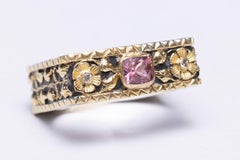 18K Gold and Sterling Silver Band with Pink Tourmaline and Diamonds