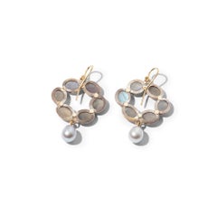 Boucles d'oreilles pendantes en or et argent sterling 18 carats avec labradorite et perle d'eau douce