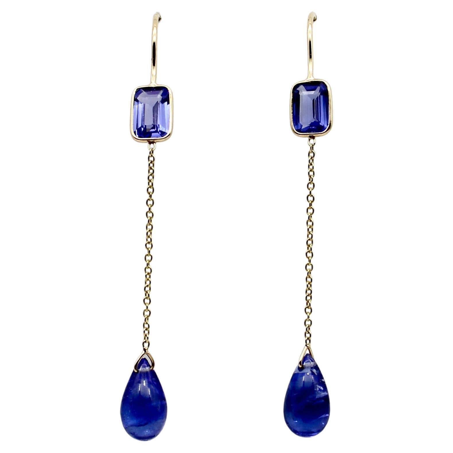 18K Gold and Tanzanite Drop Earrings For Sale
