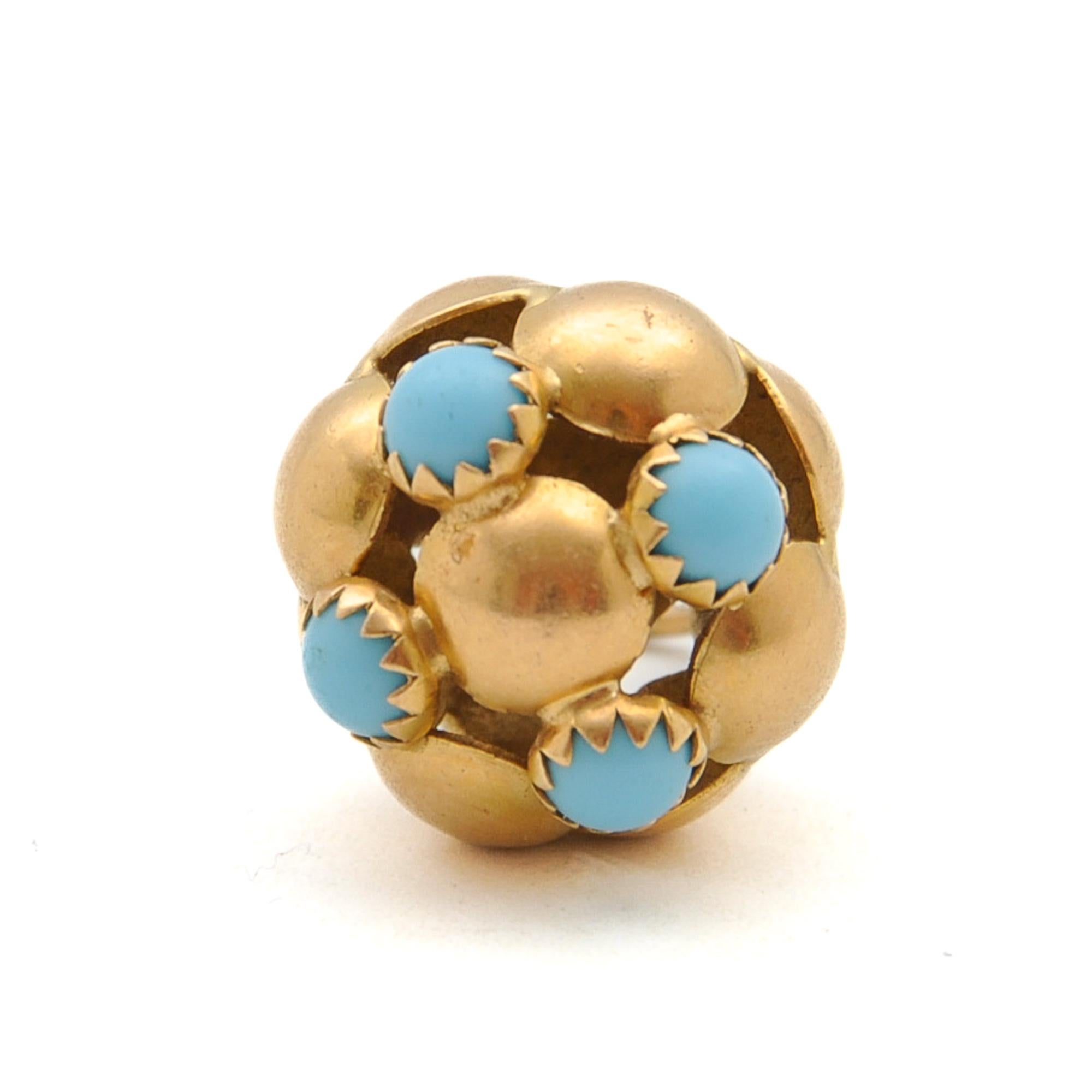 Vintage 18K Gold and Turquoise Ball Charm Pendant For Sale 3