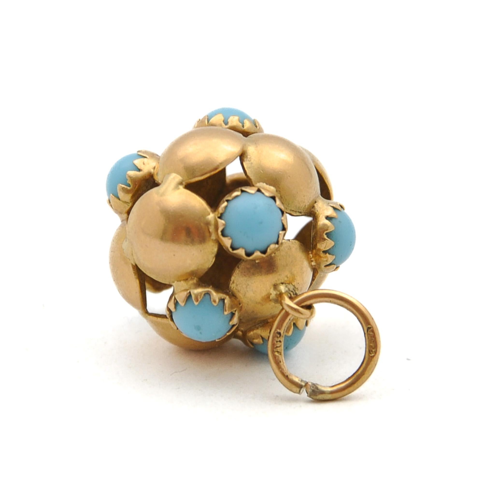 Vintage 18K Gold and Turquoise Ball Charm Pendant For Sale 4