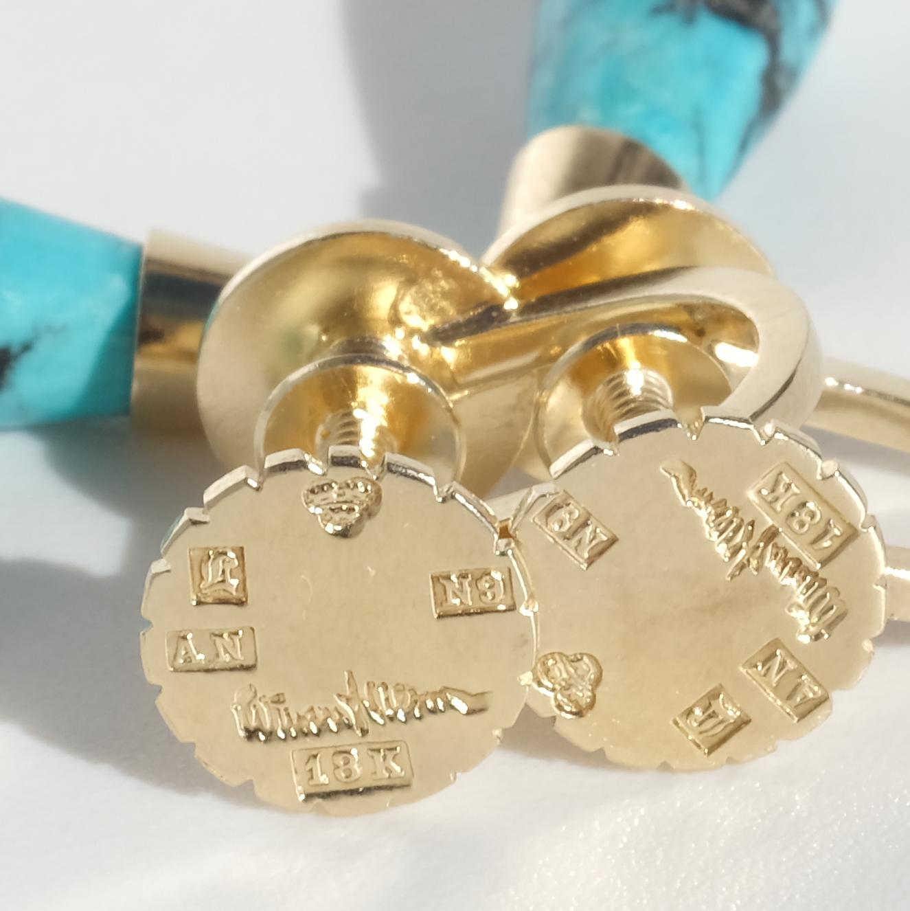 Orecchini in oro 18 carati e turchese di Wiwen Nilsson del 1963 in vendita 1