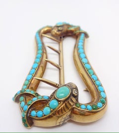 18 Karat Gold and Turquoise Snake Belt Buckle, circa 1845