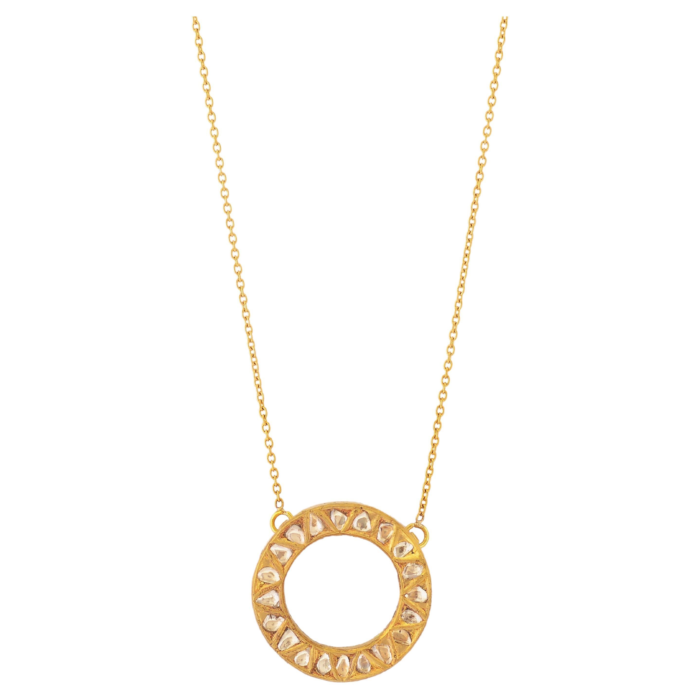 18k Gold and Uncut Diamonds Pendant Necklace Handcrafted with Enamel Work