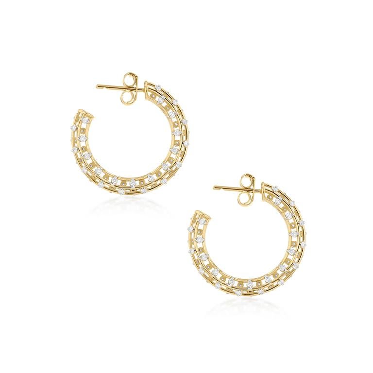 Contemporary 18k Gold and White Diamond Hoop Earrings For Sale
