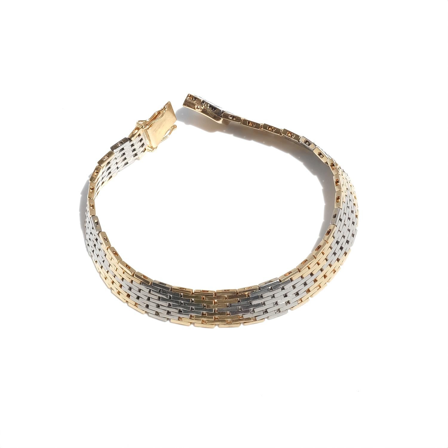 18K Gold and White Gold Brick Links Bracelet Made 1970 For Sale 3