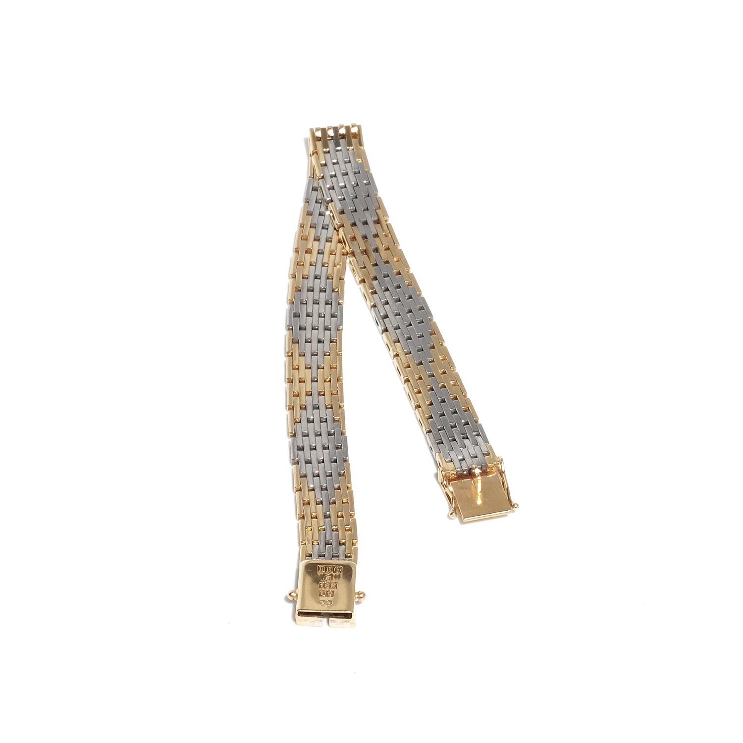 18K Gold and White Gold Brick Links Bracelet Made 1970 For Sale 5