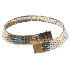 Bracelet à maillons briques en or blanc et or 18 carats fabriqué en 1970