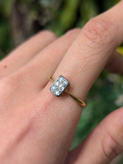 18k Gold Antique Art Deco .25ct Old Cut Diamond Cluster Plaque Ring R / 8.5
