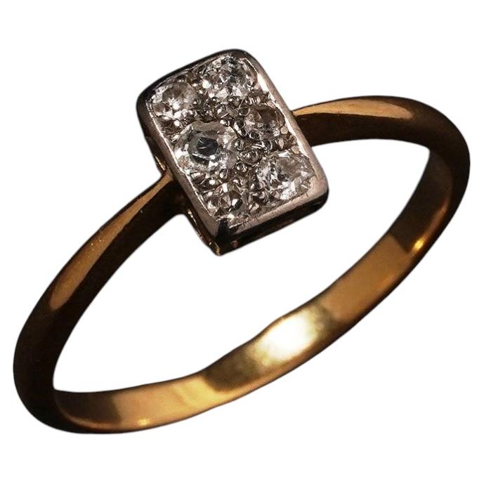 18k Gold Antique Art Deco .25ct Old Cut Diamond Cluster Plaque Ring R / 8.5