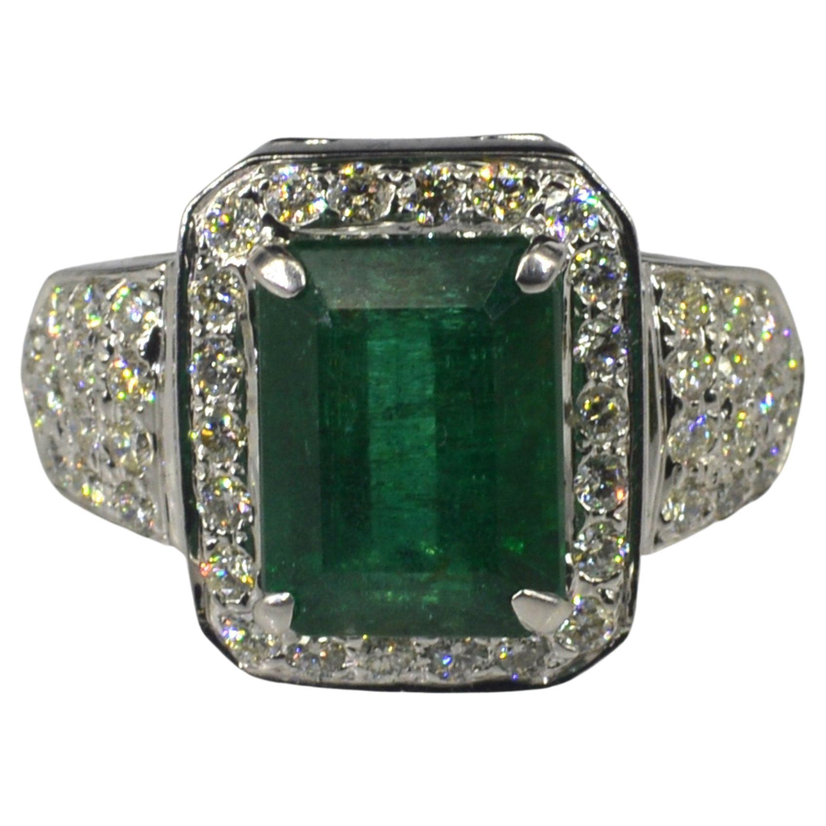 Customizable Double Halo Vintage Emerald Engagement Ring, 18K Gold ...