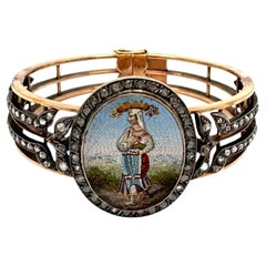 Bracciale a micromosaico francese antico in oro 18 carati con diamanti taglio rosa, CIRCA 1870