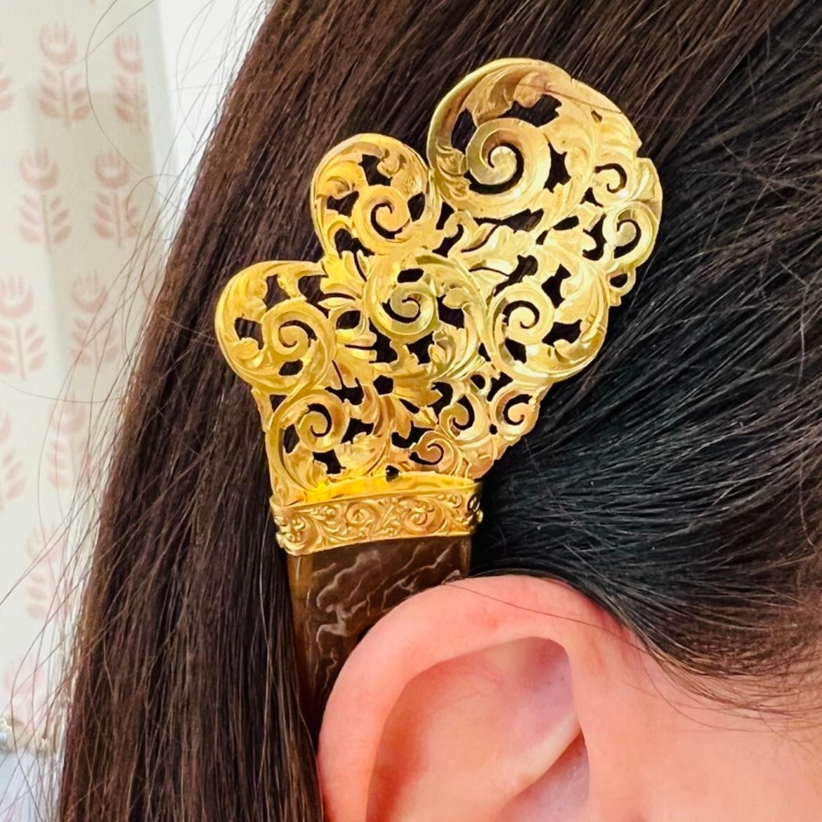 18k Gold Antique Hair Ornament In Good Condition For Sale In San Francisco, CA