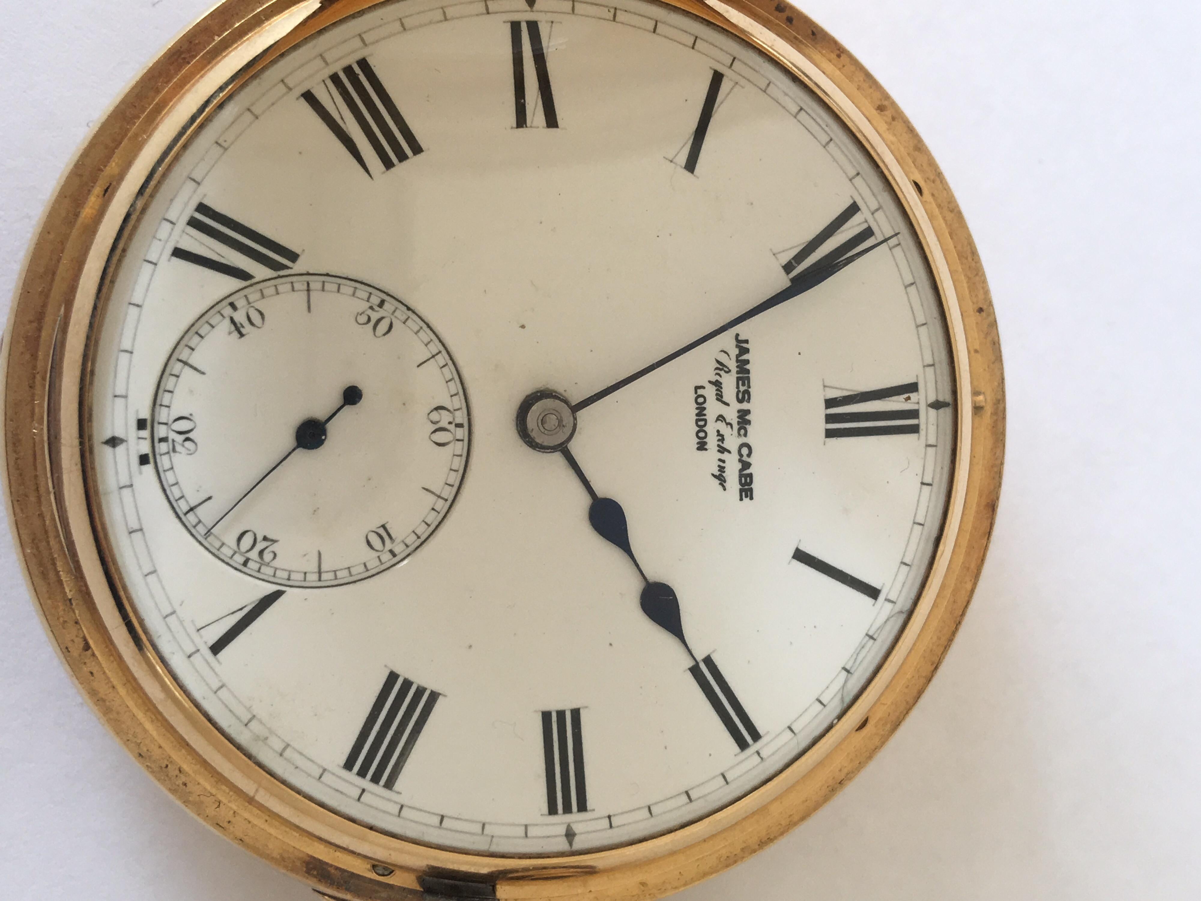 18 Karat Gold Antique Half Hunter Pocket Watch Sign McCabe Royal Exchange London For Sale 10