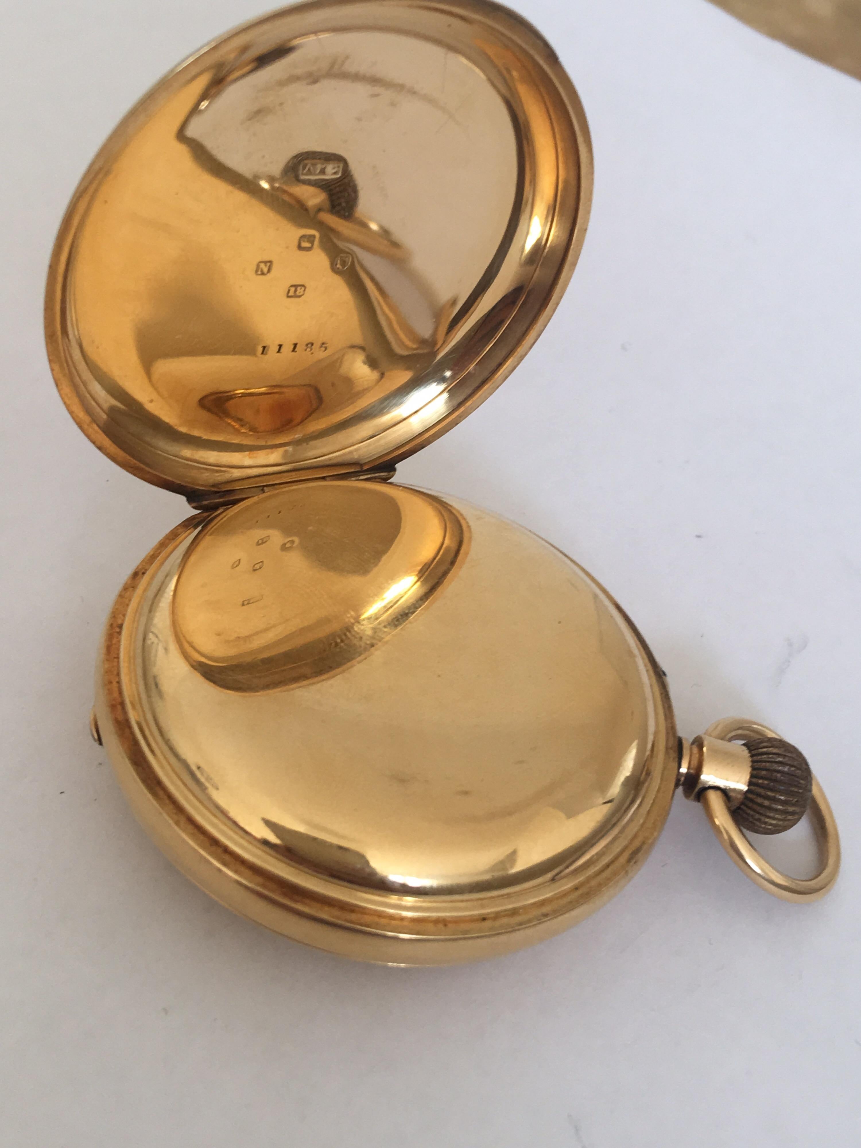 18 Karat Gold Antique Half Hunter Pocket Watch Sign McCabe Royal Exchange London For Sale 2