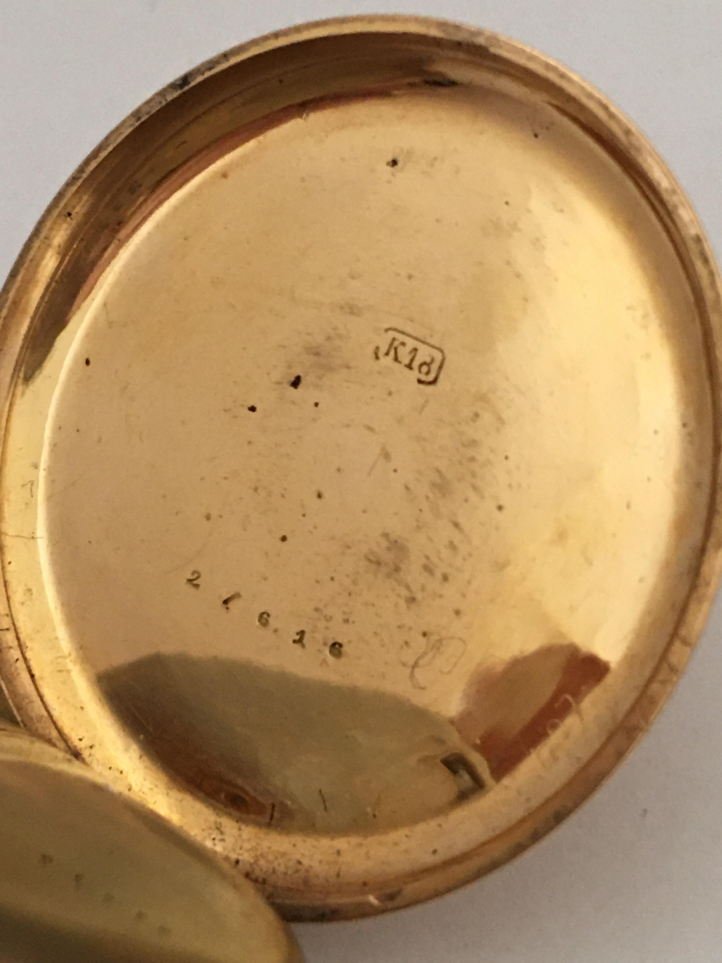 18 Karat Gold Antique Key-Wind Ladies Pocket Watch 4