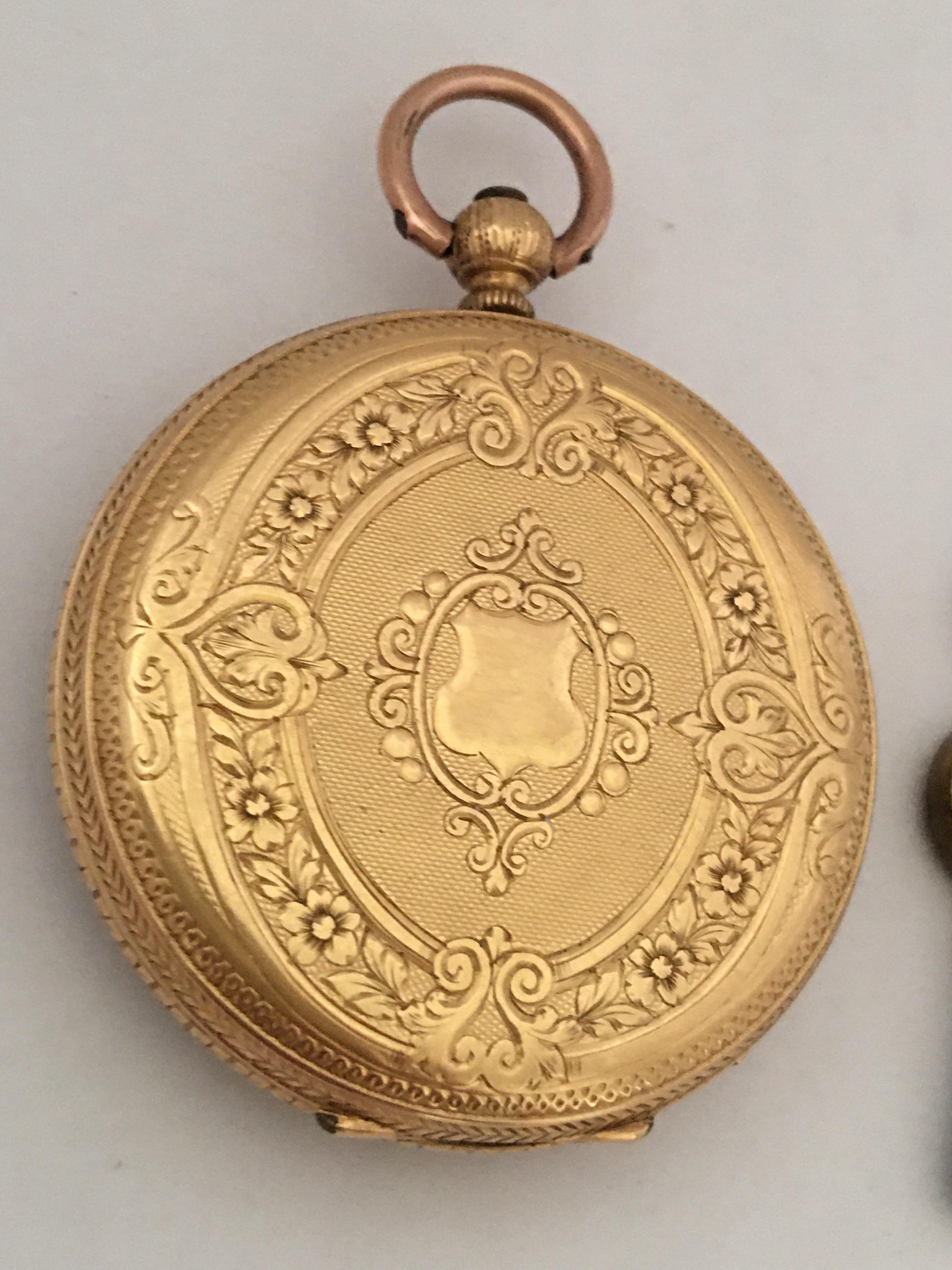 18 Karat Gold Antique Key-Wind Ladies Pocket Watch 7