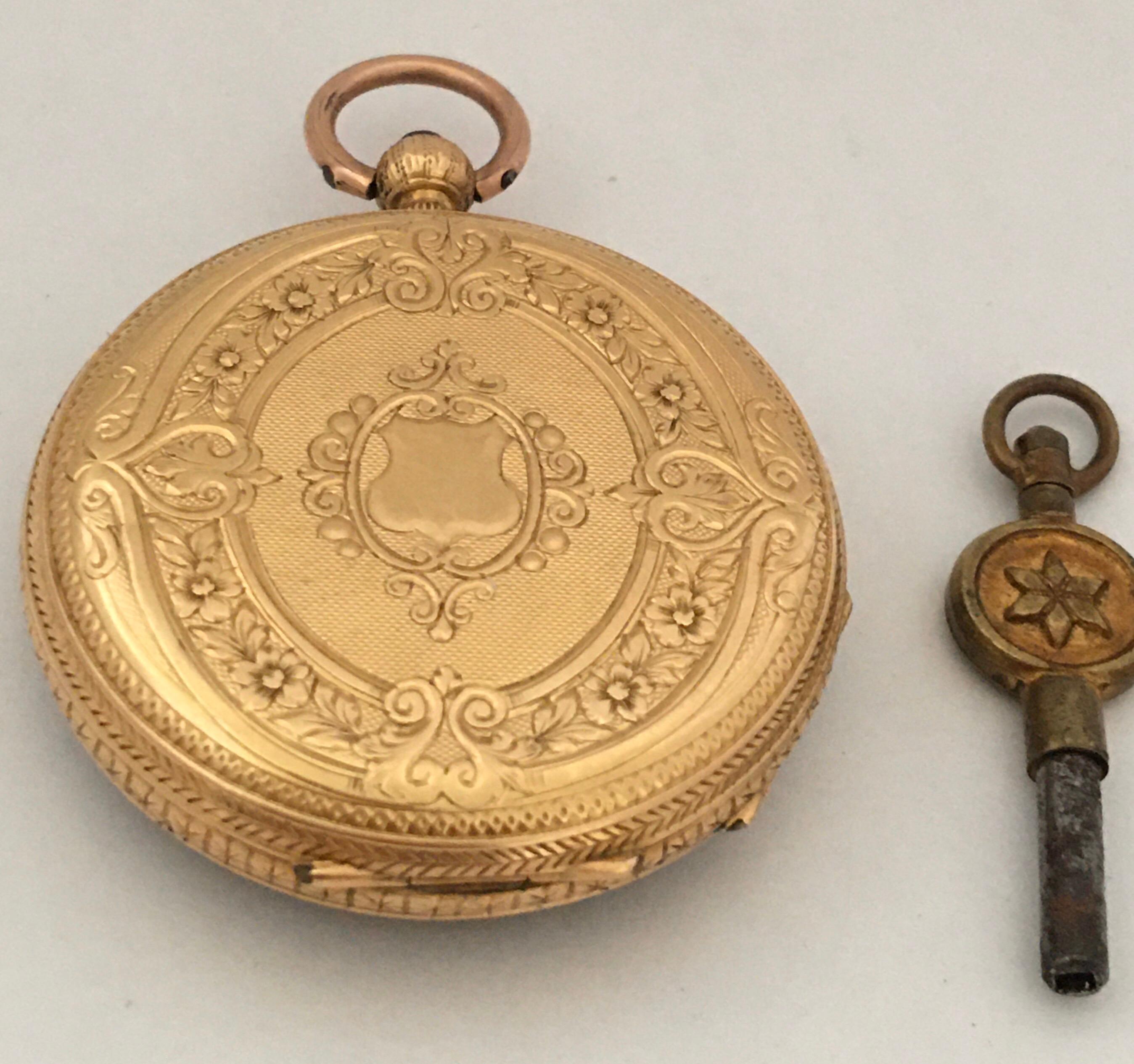 18 Karat Gold Antique Key-Wind Ladies Pocket Watch 8
