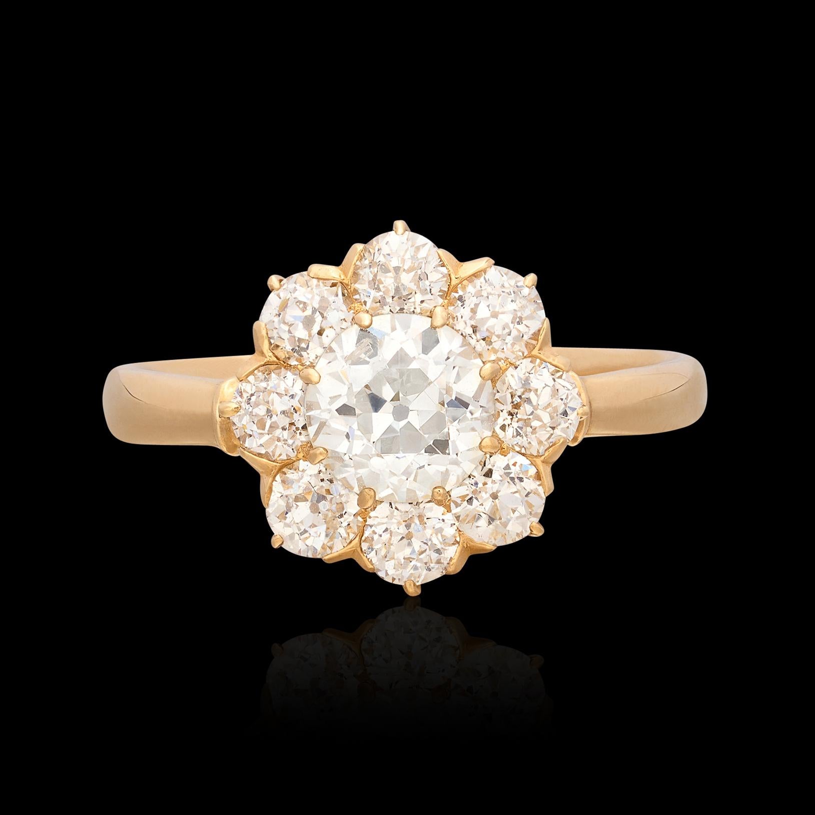 18k Gold Antique Old European Cut Diamond Ring In Excellent Condition For Sale In San Francisco, CA