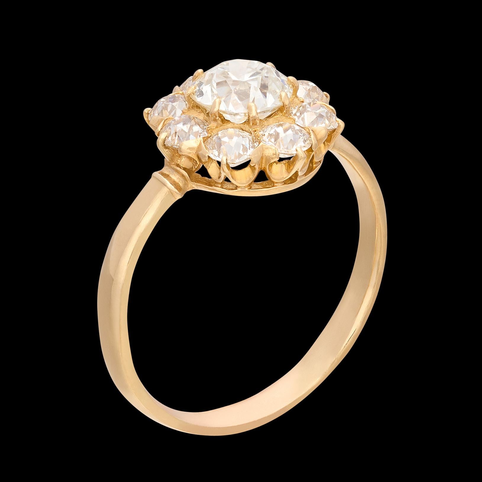18k Gold Antique Old European Cut Diamond Ring For Sale 1
