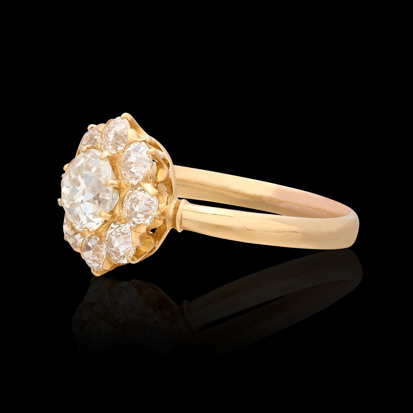 18k Gold Antique Old European Cut Diamond Ring For Sale 3