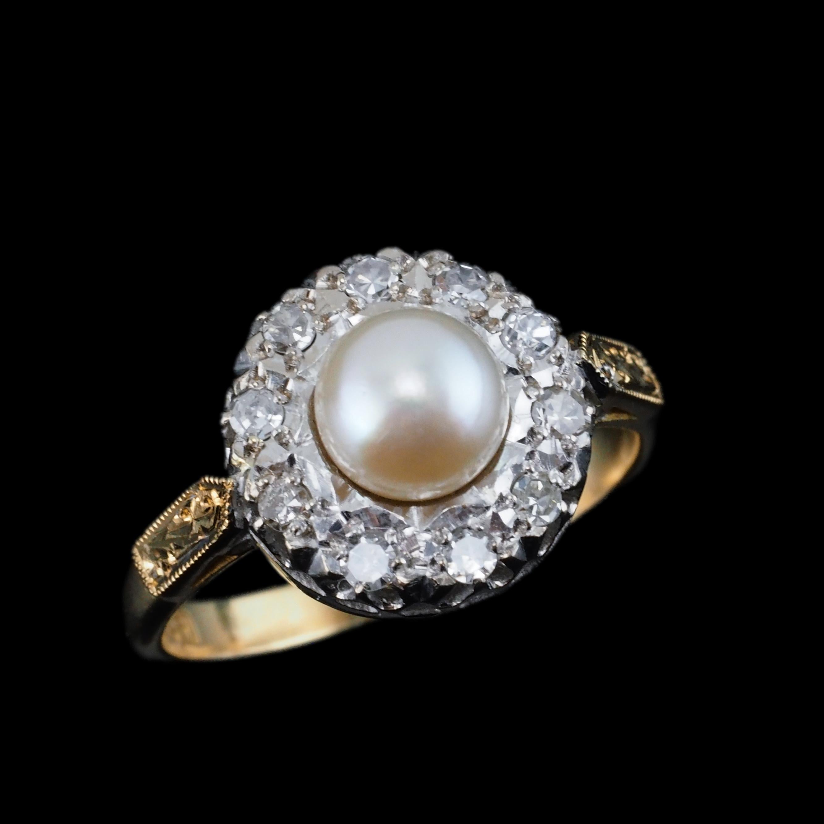 18K Gold Antique Pearl & Diamond Cluster Ring - c.1900s 6