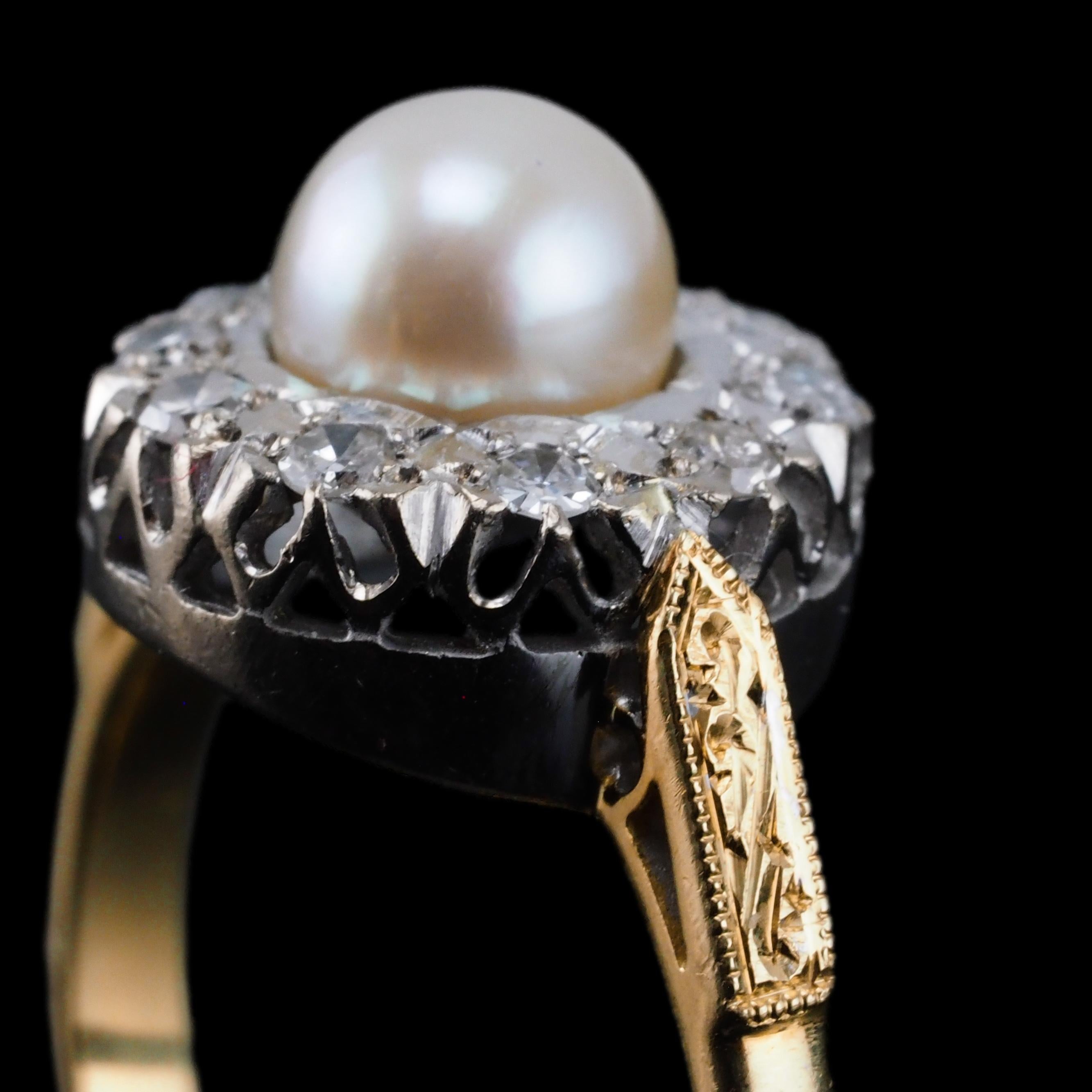 18K Gold Antique Pearl & Diamond Cluster Ring - c.1900s 8