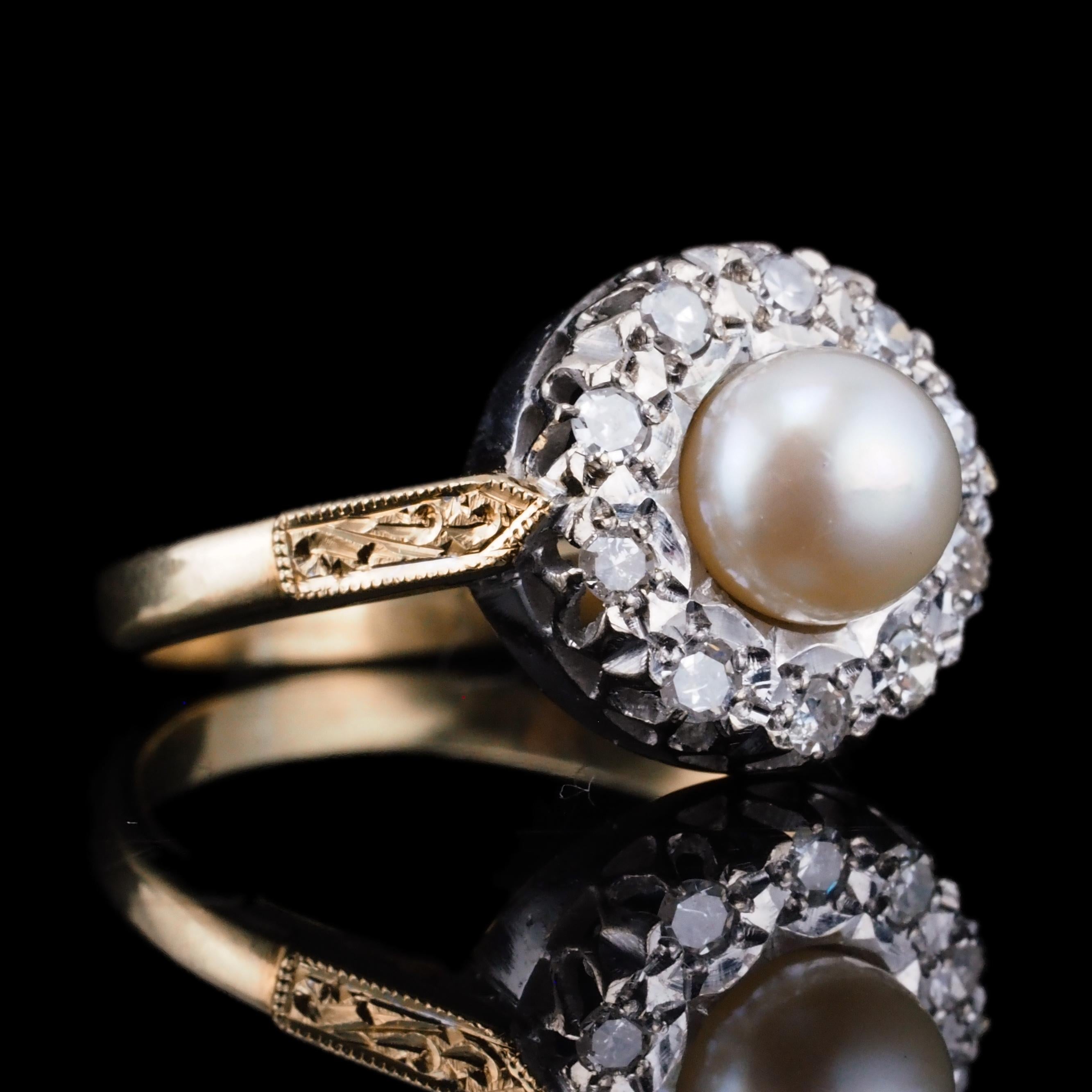 18K Gold Antique Pearl & Diamond Cluster Ring - c.1900s 9