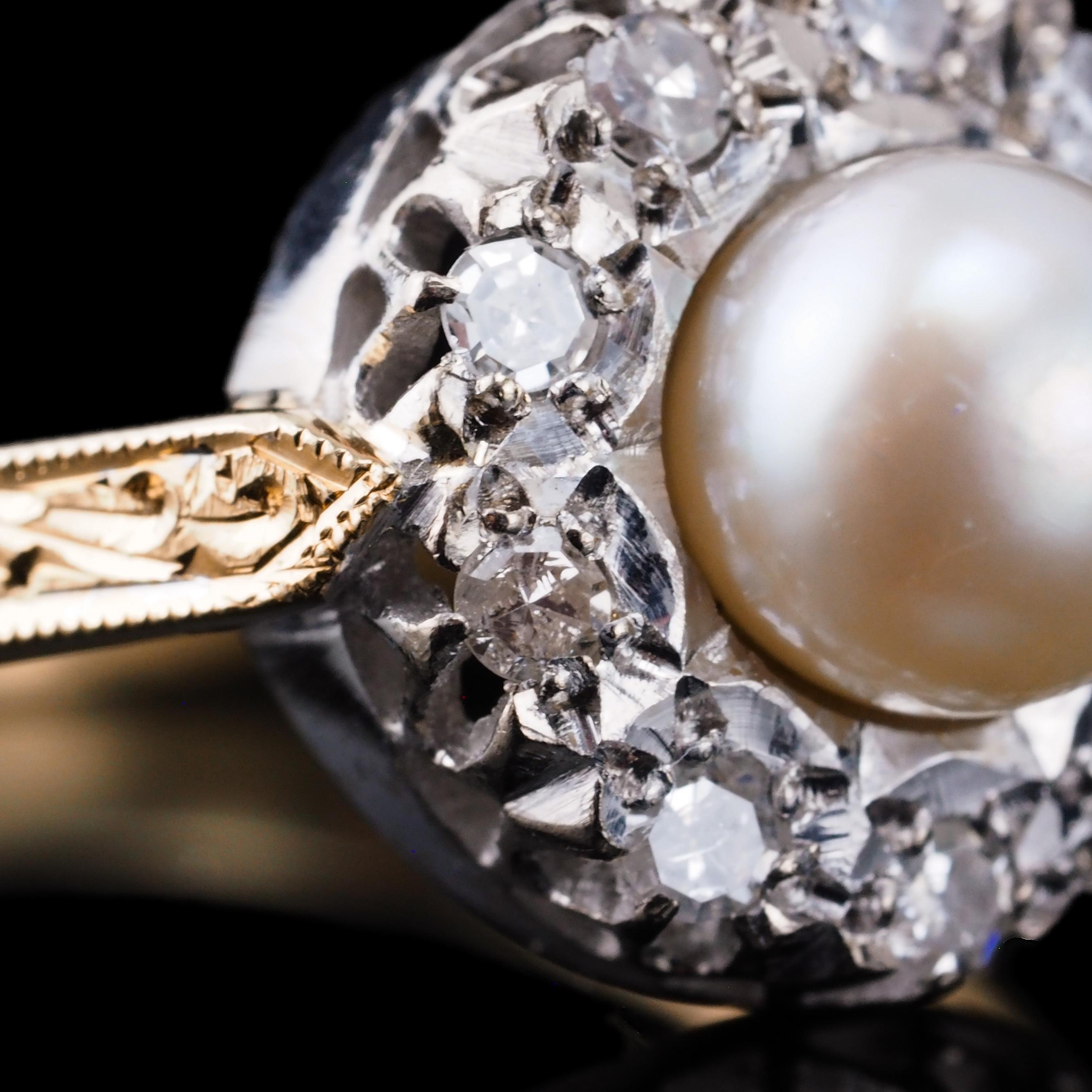 18K Gold Antique Pearl & Diamond Cluster Ring - c.1900s 10
