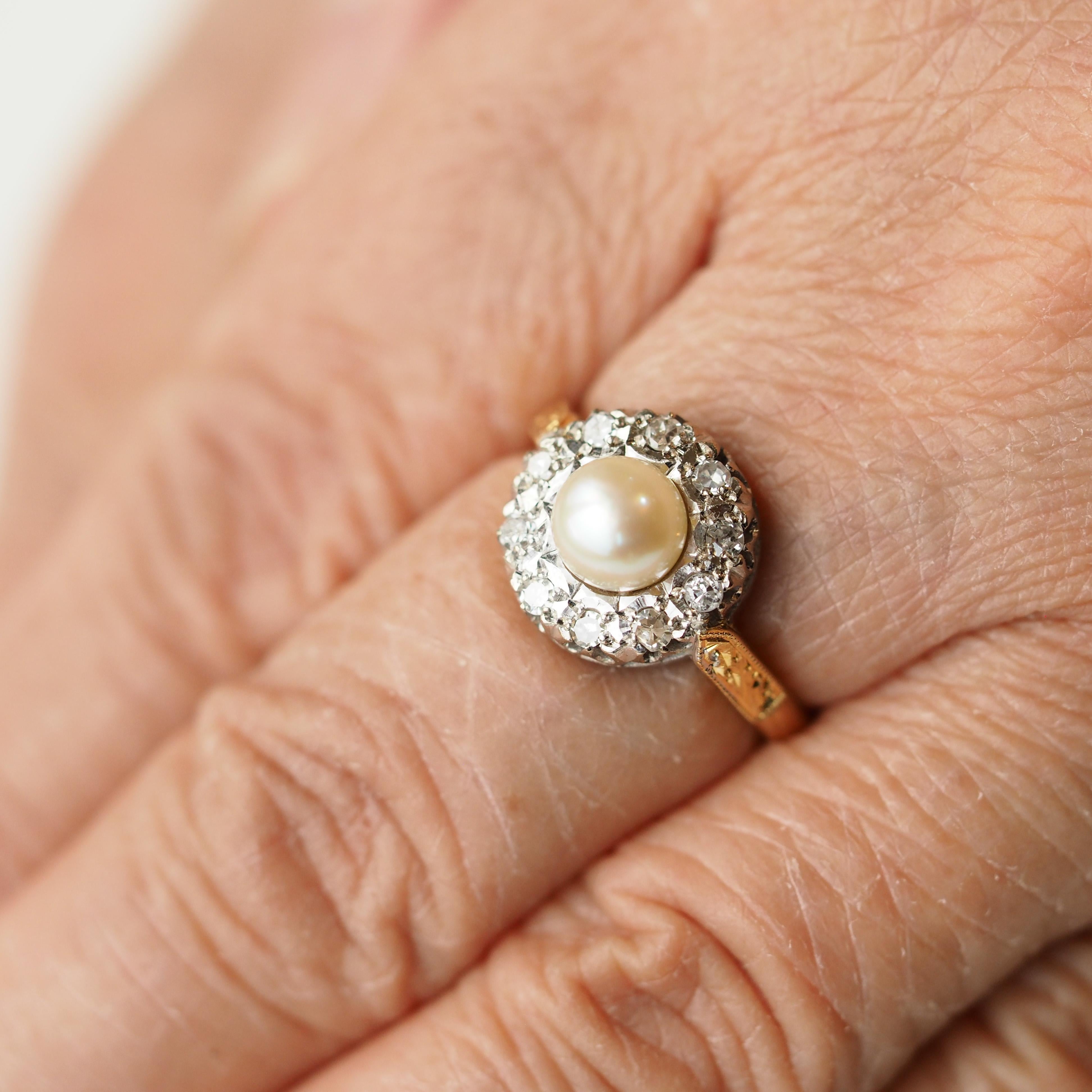 18K Gold Antique Pearl & Diamond Cluster Ring - c.1900s 1