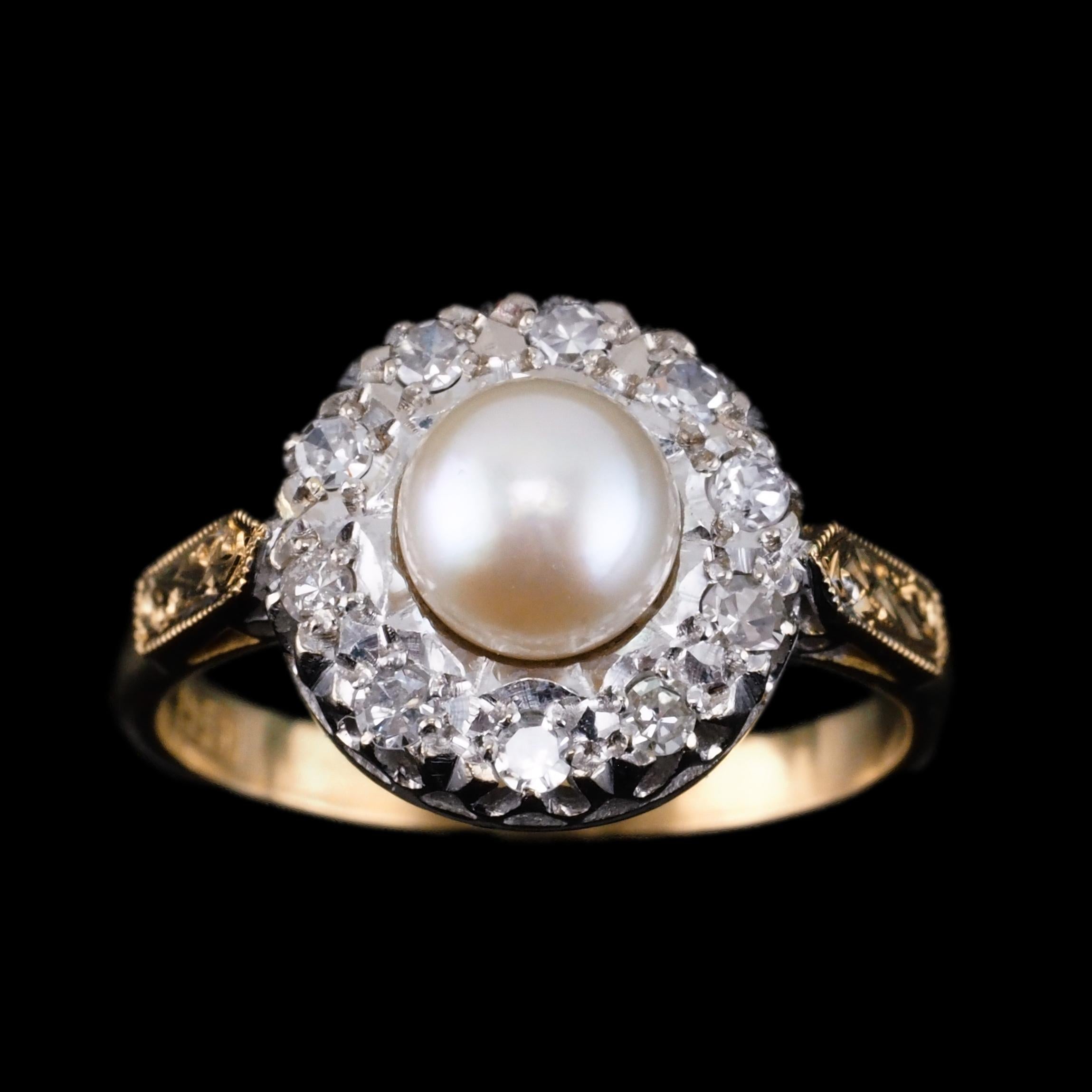 18K Gold Antique Pearl & Diamond Cluster Ring - c.1900s 2